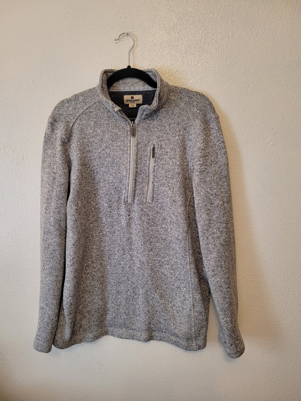 Woolrich Men's Gray Quarter Zip Knit Fleece Pullover Sweater Large